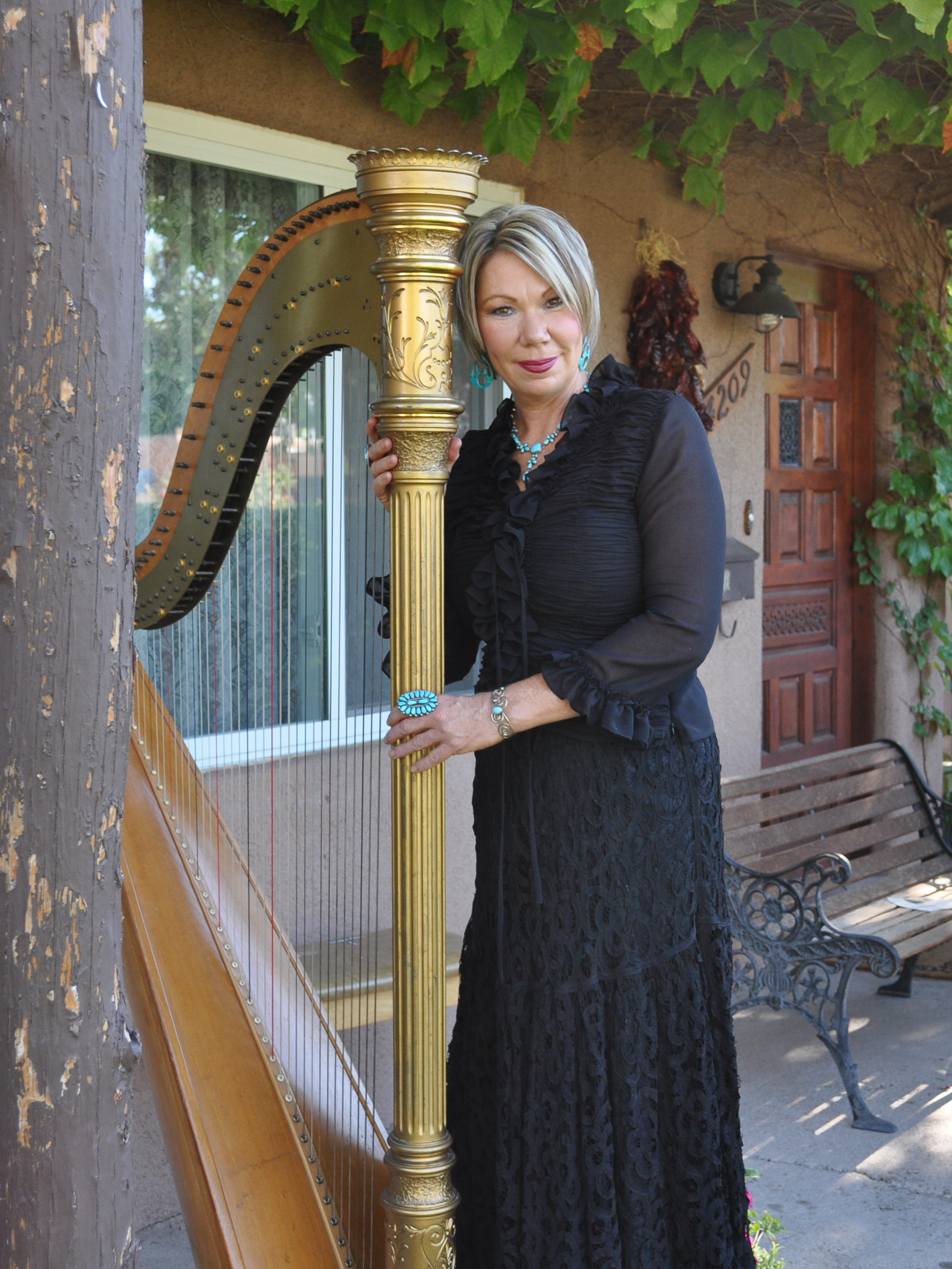 Harpist Julianne Rivera with her harp